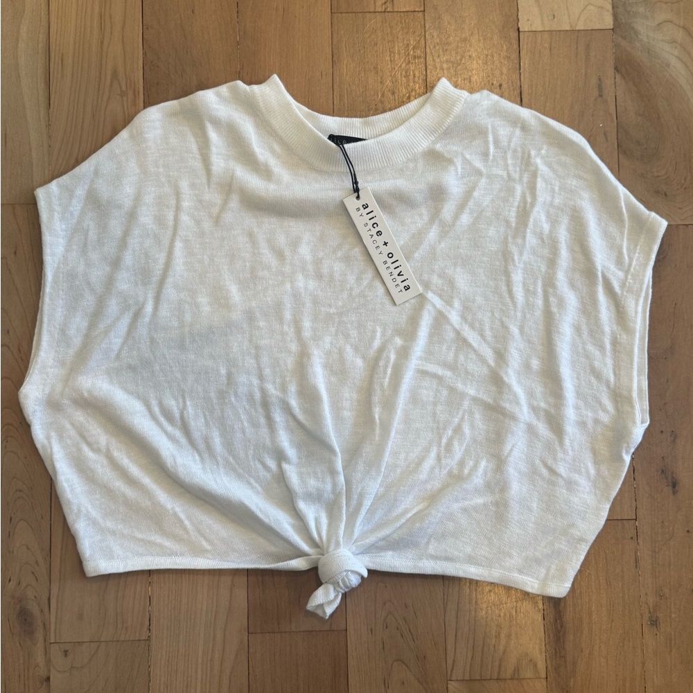 Alice + Olivia Cream Knotted Crop Top